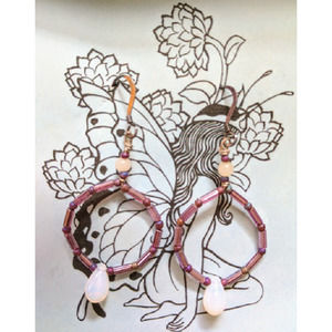 Hand Beaded Earrings w/ Crystal, Glass, Semi Precious Stone Beaded Hoop Drops